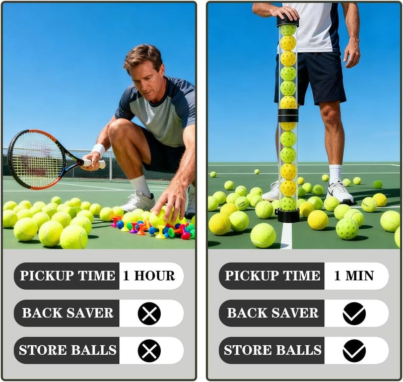 OLISDCCMY Pickleball Ball Retriever-Tennis Ball Retriever -Holds 15 Tennis Balls or 14 Pickleball | Detachable 2-Part Hopper Design (Clear)——No Balls Included. - Image 3